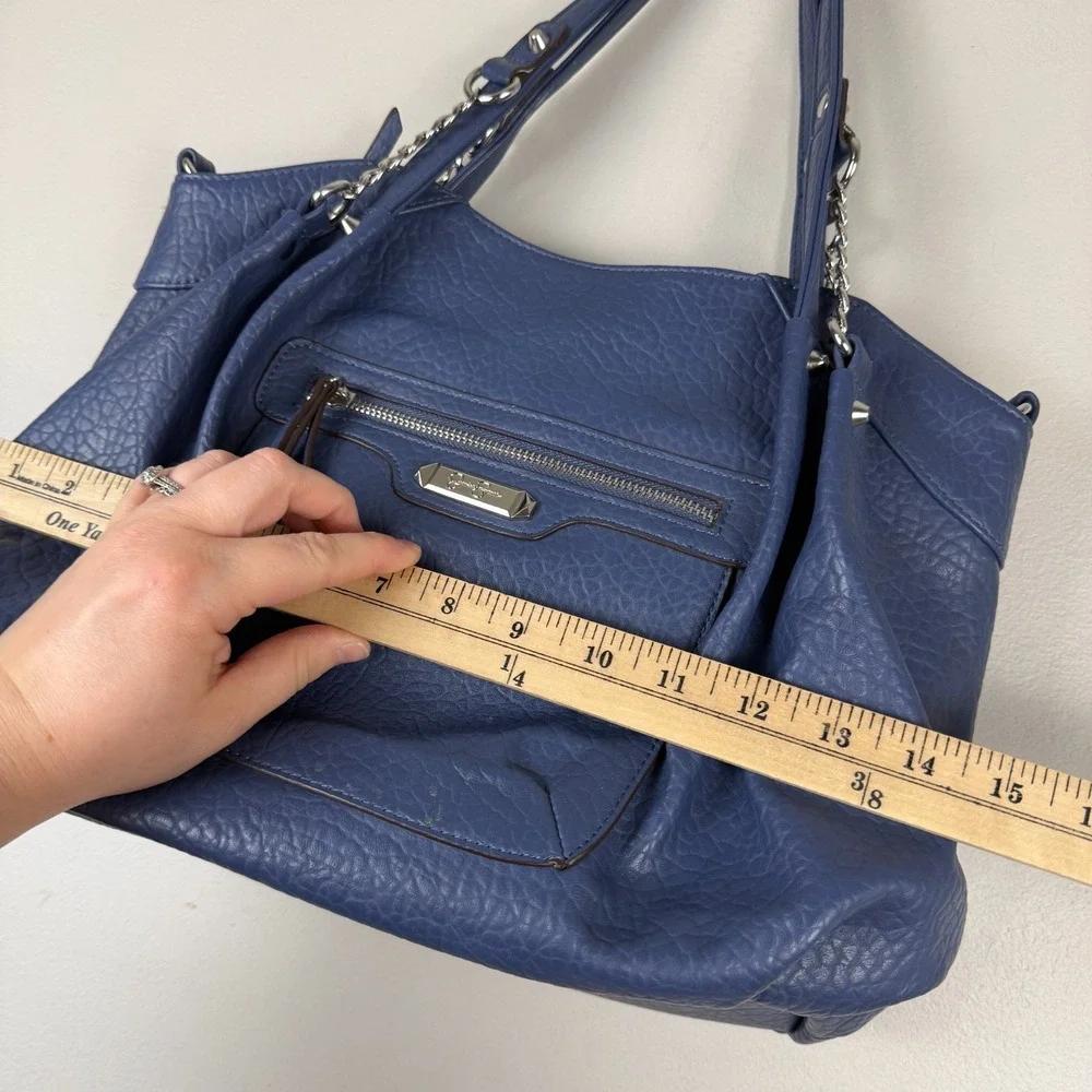 Jessica Simpson Shoulder Bag Women's Blue Pebbled Leather Classic Front Pocket